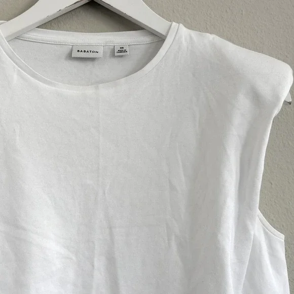 Babaton Aritzia White Shoulder Pad Sleeveless T-Shirt Cotton Tank Top Womens XS - Picture 3 of 11
